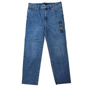 J. Crew Stovepipe Signature Jeans Women's 32 Blue Denim Frayed Zip‎ Fly Stretch
